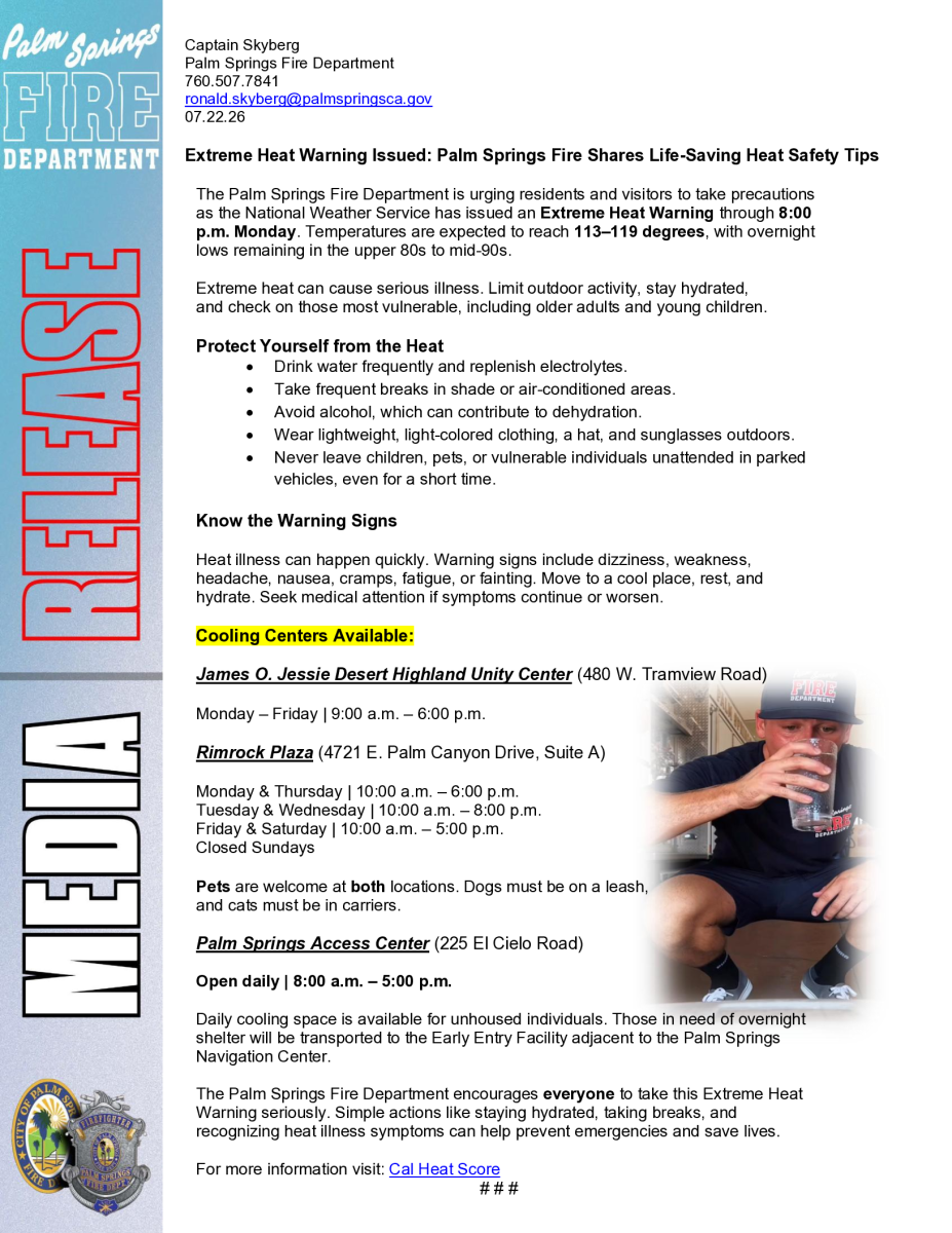 Extreme Heat Warning Issued: Palm Springs Fire Shares Life Saving Heat Safety Tips